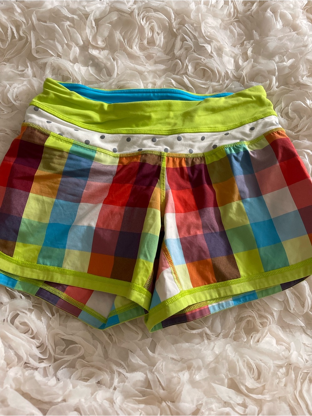 lululemon athletica Multicolor Plaid Athletic Shorts with Lime Trim